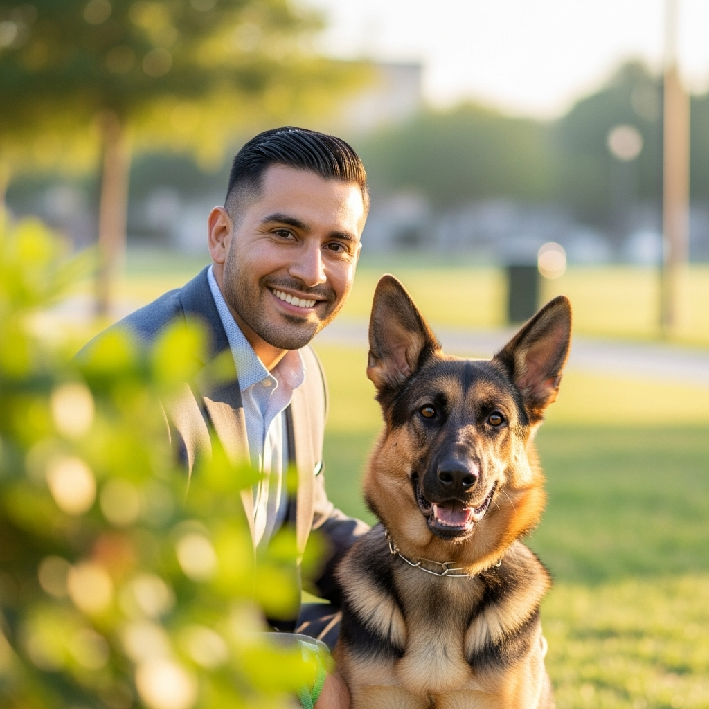 Mike Rodriguez with his German Shepherd Luna